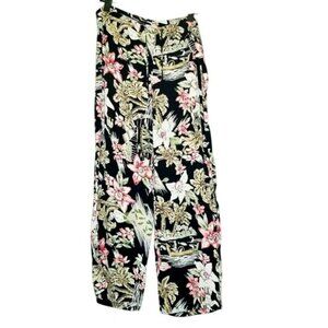 Mermaids Hawaiian Floral Print Wide-Leg Pants Womens Drawstring Waist Size 2‎